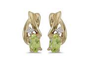 14K Yellow Gold Diamond Accent and 5 x 3 MM Oval Shaped Peridot Earrings