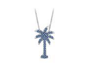 Blue Diamond Palm Tree Pendant with Chain in 14K White Gold 1 6 cttw
