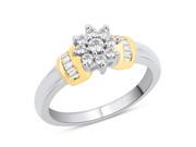Round and Baguette Cut Diamond Fashion Ring in 10K Two Tone Gold 1 3 cttw Size 3