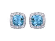 Sterling Silver 1 20 ct. Diamond and 3 1 2 ct. Cushion Cut Blue Topaz Halo Earrings