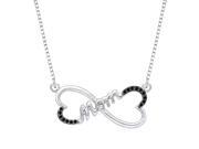 Double Heart MOM Black Diamond Pendant with Chain in Sterling Silver 1 10 cttw