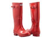 Women s Flat Wellies Rubber Rain Snow Boots RainBoots * Fire Red * Size 10
