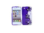 Fosmon Crystal Design Case for Apple iPhone 4 4S AT T Verizon White Purple Flower 2 pcs cover