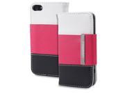 Fosmon Hard Sturdy Leather Flip Wallet Folio Card Holder Case Cover for Apple iPhone 5 5S Black Pink