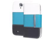 Fosmon CADDY Series Leather Folio Wallet Case for Samsung Galaxy S4 S IV GT I9500 Tricolor White Blue Black