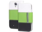 Fosmon CADDY Series Leather Folio Wallet Case for Samsung Galaxy S4 S IV GT I9500 Tricolor White Green Black
