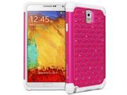 Fosmon HYBO SD Series PC Silicone Hybrid Bumper Diamond Bling Case for Samsung Galaxy Note 3 Note III Hot Pink White