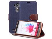 Fosmon CADDY JEANS Leather Multipurpose Wallet Case for LG G3 Dark Blue