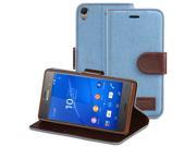 Fosmon CADDY JEANS Leather Multipurpose Wallet Case for Sony Xperia Z3 Light Blue