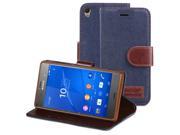 Fosmon CADDY JEANS Leather Multipurpose Wallet Case for Sony Xperia Z3 Dark Blue