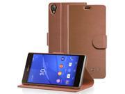 Vena vSuit Draw Bench PU Leather Wallet Flip Stand Case with Card Pockets for Sony Xperia Z3 Brown