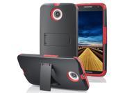 Vena LEGACY Dual Layer PC TPU Hybrid Phone Case Cover for Google Nexus 6 with Kickstand and Screen Protector Black Red