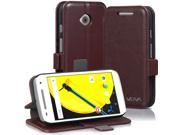 Vena vFolio Genuine Leather Wallet Flip Stand Case with Card Pockets for Motorola Moto E 2nd Gen Brown Black
