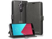 Vena vFolio Genuine Leather Wallet Flip Stand Case with Card Pockets for LG G4 Gray Black