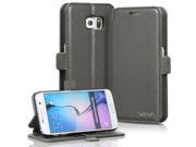 Vena vFolio Genuine Leather Wallet Flip Stand Case with Card Pockets for Samsung Galaxy S6 Gray Black
