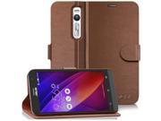 Vena vSuit Draw Bench PU Leather Wallet Flip Stand Case w Card Pockets Sleep Wake Function for Asus ZenFone 2 Brown