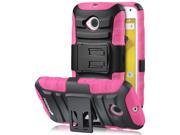 Fosmon STURDY Shell Holster Case with Kickstand for Motorola Moto E 2nd Gen Black Holster Pink Silicone