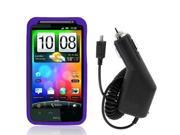 Purple Silicone Rubber Gel Soft Skin Case Cover Car Vehicle Charger Accessories for HTC Verizon Thunderbolt Incredible HD Phone New