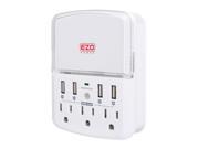 UL Certified Oulet EZOPower Wall Mount Power Surge Protector with 3 AC Outlet Plug 4 USB Charger Ports 4.8A Holder White