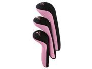 Stealth 3pk Wood Golf HeadCover 460cc Pink Black Ribbon