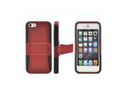 Apple Iphone 5 Rubberized Plastic Cover Over Silicone W Built in Kickstand Red Mesh On Black