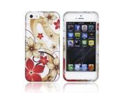 Apple Iphone 5 Rubberized Plastic Cover Red White Flowers On Silver