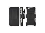 Apple Iphone 5 Rubberized Hard Cover Over Rubbery Soft Silicone Skin Case w Stand Swivel Belt Clip Black White