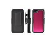 Apple Iphone 5 Hard Cover On Rubbery Soft Silicone Skin Case W Aluminum Back Stand Belt Clip Pink Black