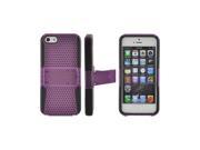 Apple Iphone 5 Rubberized Plastic Cover Over Silicone W Built in Kickstand Purple Mesh On Black