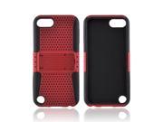 Red Mesh On Black Apple Ipod Touch 5 Rubberized Plastic Snap On Cover Over Silicone W stand