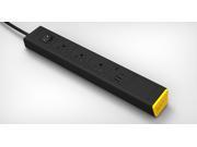 KBAR 3 AC Outlet with Dual 2.1A USB Charger Black Aluminum Yellow End Cap
