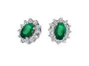 14K White Gold Emerald and Diamond Stud Earrings 1.25ct tw