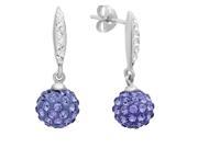 Amanda Rose Sterling Silver Dangle Crystal Ball Earrings with Purple and White Swarovski Elements