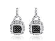 1 3ct tw Black and White Diamond Square Shape Dangle Earrings in Sterling Silver