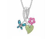Amanda Rose Collection Sterling Silver Crystal Butterfly and Flower with Heart Pendant with Swarovski Elements