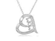 Amanda Rose Collection 18 Sterling Silver Mom Heart Pendant with Diamond Accents Necklace