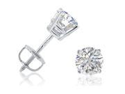 AGS Certified 1ct TW Round Diamond Stud Earrings in 14K White Gold with Screw Backs