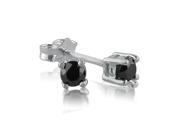 Sterling Silver Round Black Diamond Stud Earrings 1 3ct total weight