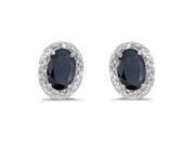 14K White Gold Oval Sapphire and Diamond Stud Earrings 1ct tw