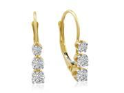 AGS Certified 14K Yellow Gold Three Stone Diamond Lever Back Earrings 1 2ct tw