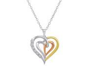Sterling Silver Triple Three Tone Heart in Heart Diamond Pendant Necklace