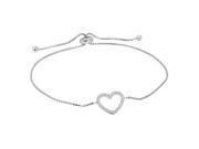 Amanda Rose Cubic Zirconia in Sterling Silver Open Heart Bolo Bracelet Adjustable 4 10 inches