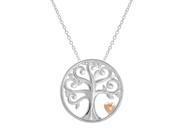 Created White Sapphire Tree of Life Pendant Necklace with Rose Gold Plated Heart in Sterling Silver
