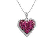 1ct Created Ruby and Diamond Puffed Heart Pendant in Sterling Silver on an 18 inch Box Chain