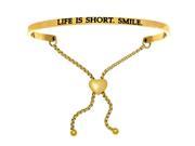 Intuitions Life is Short Smile Yellow Stainless Steel Adjustable Bolo Bracelet