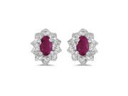 10K White Gold Oval Ruby and Diamond Earrings