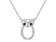 Sterling Silver Owl Pendant Necklace with Black and White Diamond