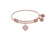 Brass Pink Heart Charm White CZ On Pink Angelica Collection Bangle