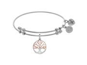 Brass Pink and White Finish Tree Of Life Charm On White Angelica Collection Bangle