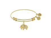 Angelica Collection Brass with Yellow Elephant Charm with White Cz On Yellow Bangle